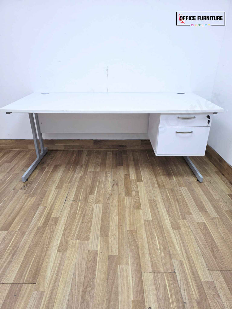 White Office Desk with Attached Pedestal (180x80cm)