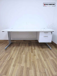 White Office Desk with Attached Pedestal (180x80cm)