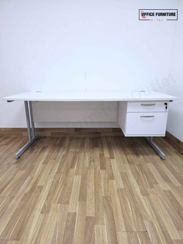 White Office Desk with Attached Pedestal (180x80cm)
