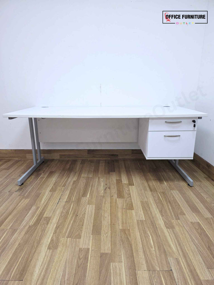 White Office Desk with Attached Pedestal (180x80cm)