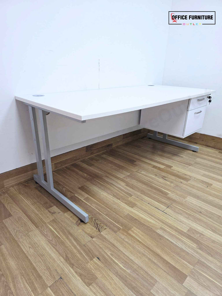White Office Desk with Attached Pedestal (180x80cm)