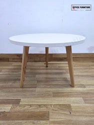 White Round Coffee Table with Wooden Legs