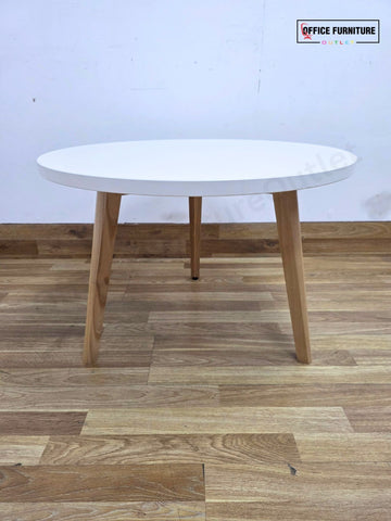 White Round Coffee Table with Wooden Legs