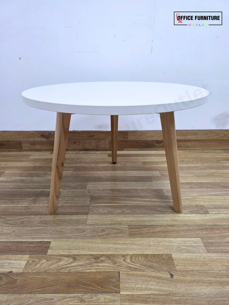 White Round Coffee Table with Wooden Legs