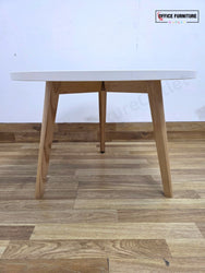 White Round Coffee Table with Wooden Legs