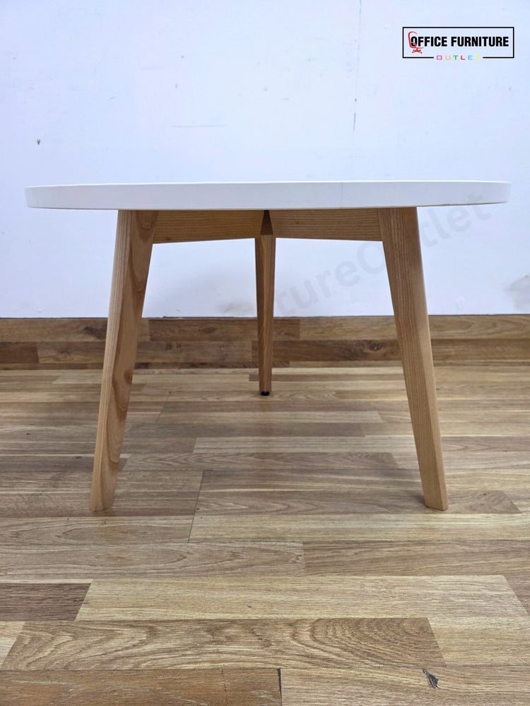 White Round Coffee Table with Wooden Legs