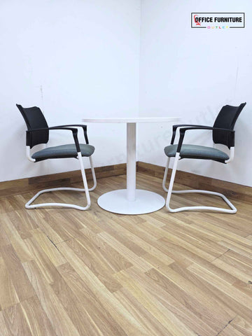 White Round Meeting Table with 2 Gresham SJX Chairs (RT07)