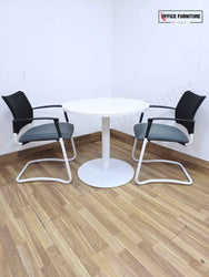 White Round Meeting Table with 2 Gresham SJX Chairs (RT07)