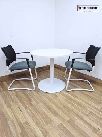 White Round Meeting Table with 2 Gresham SJX Chairs (RT07)