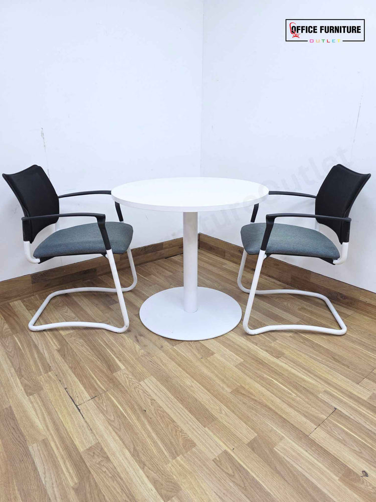 White Round Meeting Table with 2 Gresham SJX Chairs (RT07)