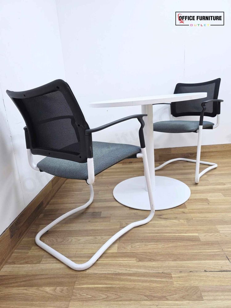 White Round Meeting Table with 2 Gresham SJX Chairs (RT07)