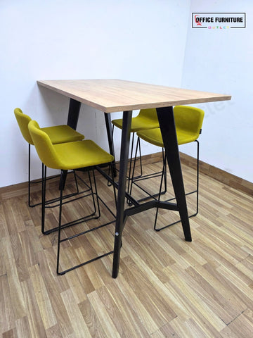 Workstories Hub Poseur High Bar Table with 4 Narbutas Mustard Yellow Bar Stools
