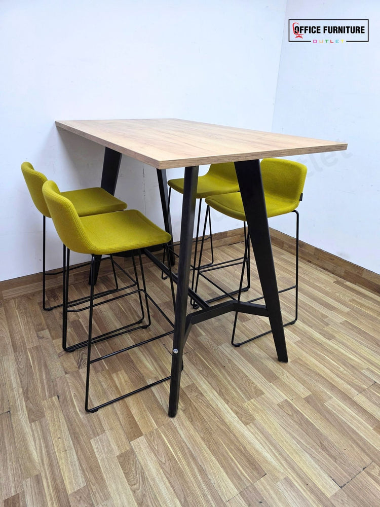 Workstories Hub Poseur High Bar Table with 4 Narbutas Mustard Yellow Bar Stools