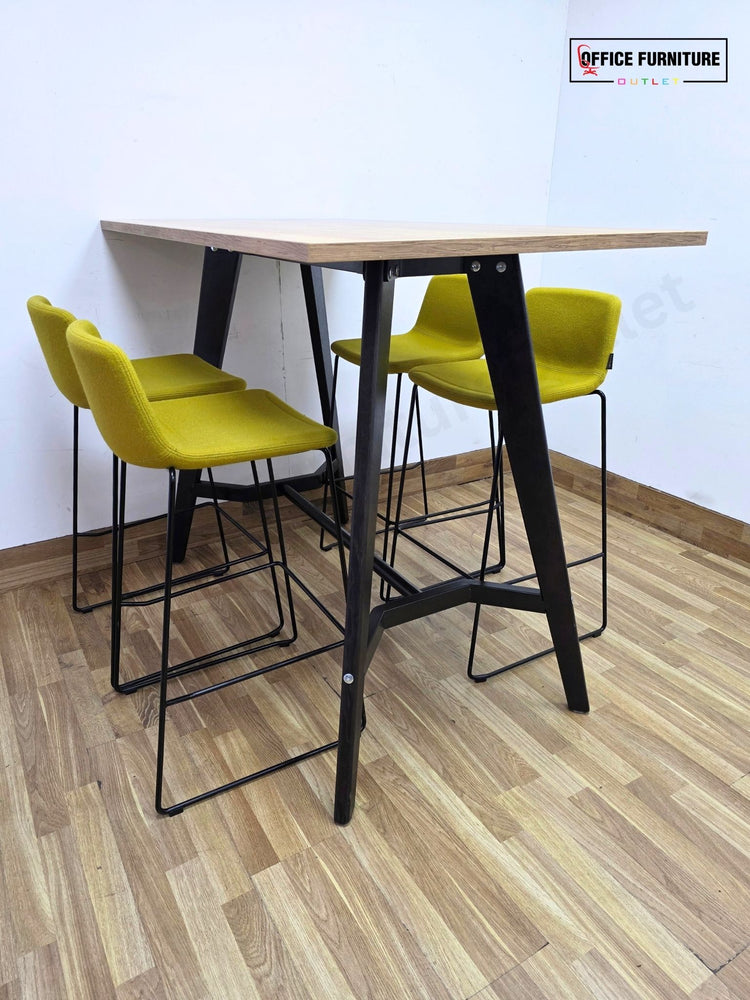 Workstories Hub Poseur High Bar Table with 4 Narbutas Mustard Yellow Bar Stools