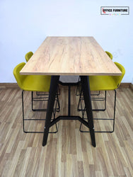 Workstories Hub Poseur High Bar Table with 4 Narbutas Mustard Yellow Bar Stools