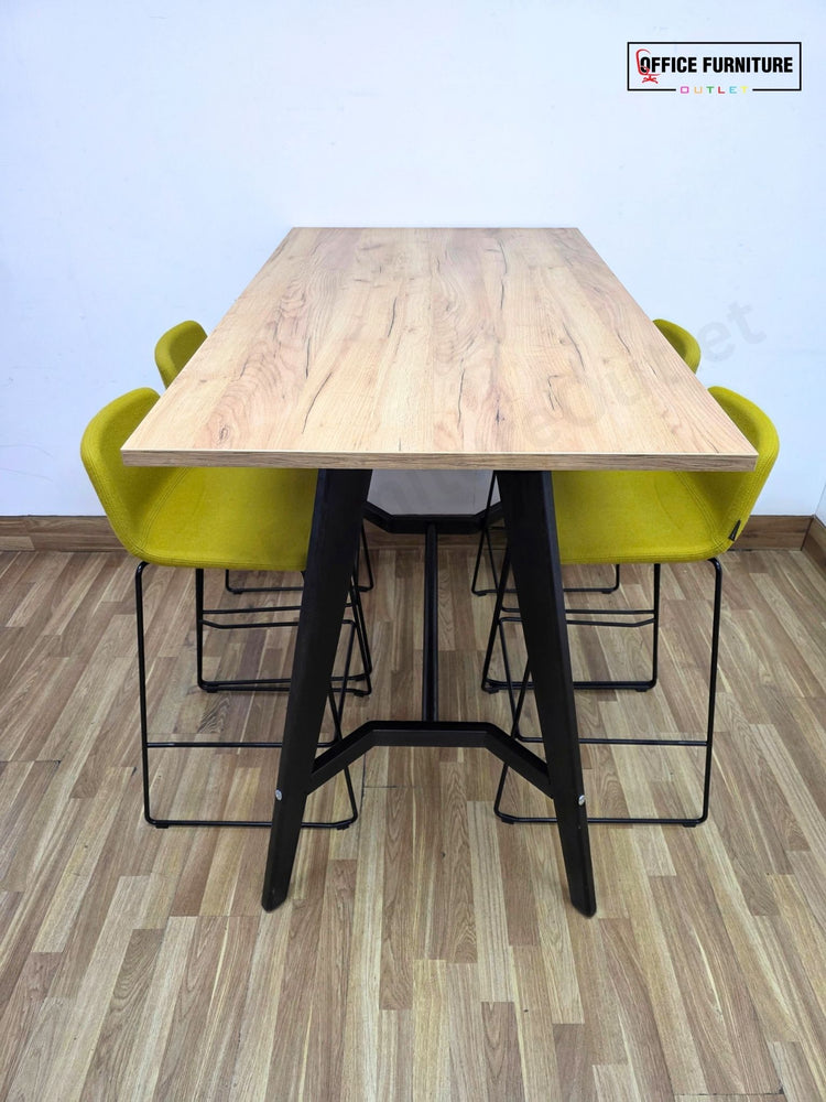 Workstories Hub Poseur High Bar Table with 4 Narbutas Mustard Yellow Bar Stools