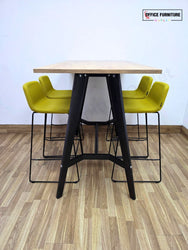 Workstories Hub Poseur High Bar Table with 4 Narbutas Mustard Yellow Bar Stools