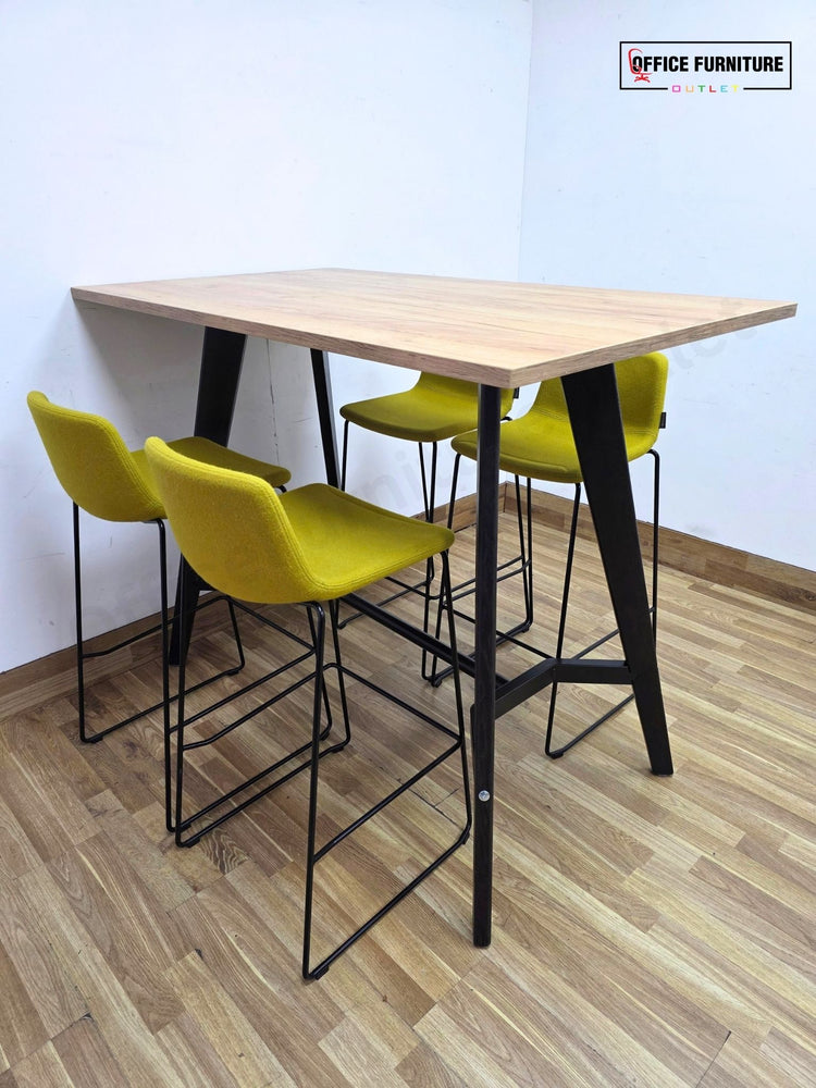 Workstories Hub Poseur High Bar Table with 4 Narbutas Mustard Yellow Bar Stools