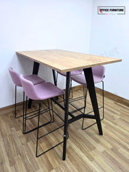 Workstories Hub Poseur High Bar Table with 4 Narbutas Pastel Pink Bar Stools