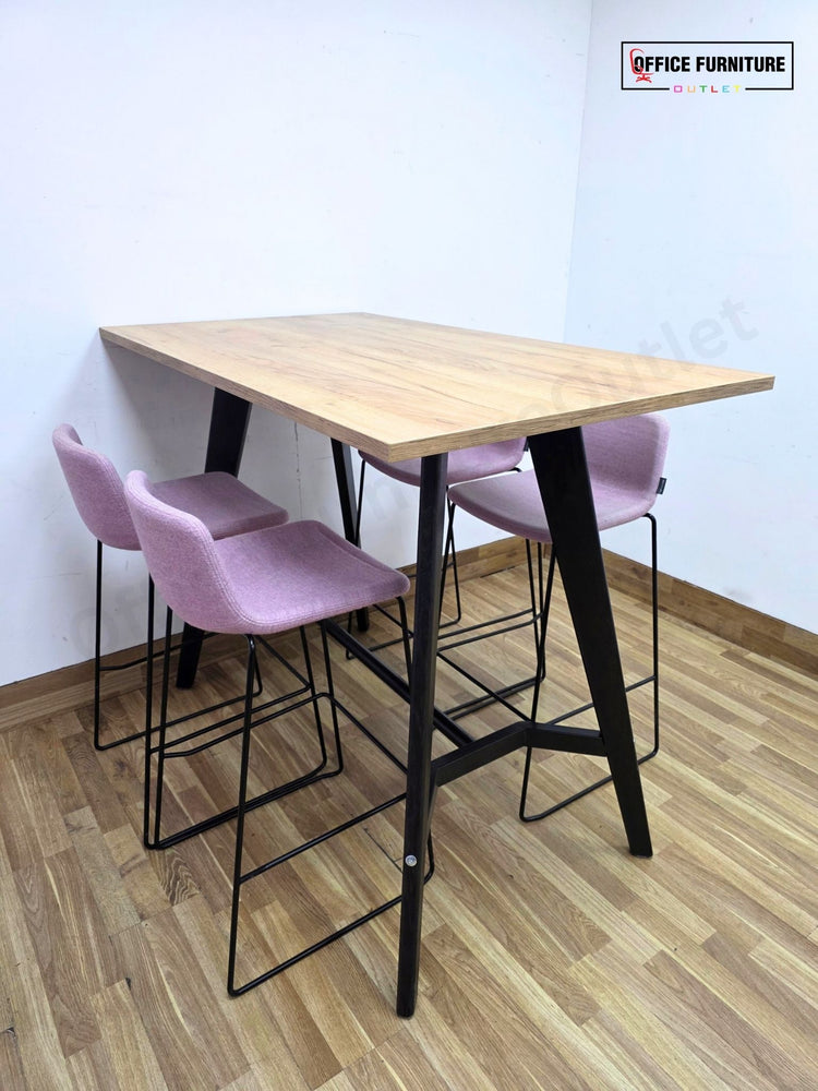 Workstories Hub Poseur High Bar Table with 4 Narbutas Pastel Pink Bar Stools