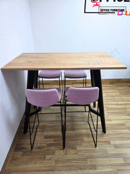 Workstories Hub Poseur High Bar Table with 4 Narbutas Pastel Pink Bar Stools