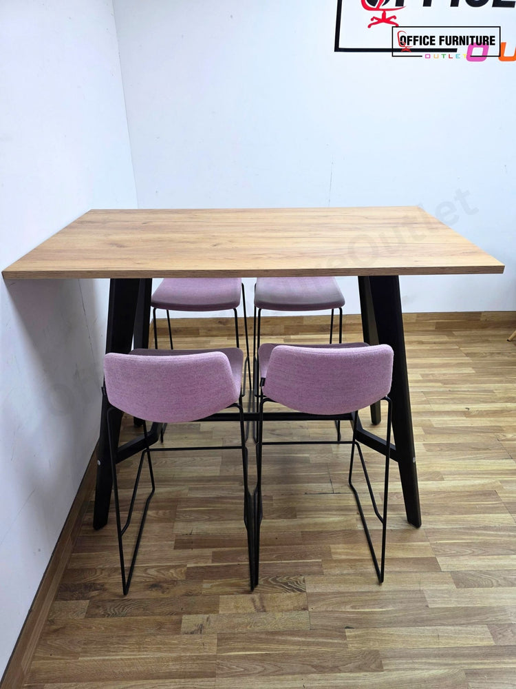 Workstories Hub Poseur High Bar Table with 4 Narbutas Pastel Pink Bar Stools
