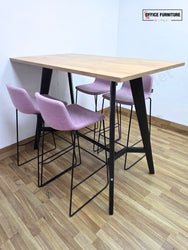 Workstories Hub Poseur High Bar Table with 4 Narbutas Pastel Pink Bar Stools