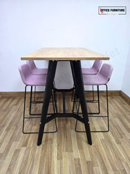Workstories Hub Poseur High Bar Table with 4 Narbutas Pastel Pink Bar Stools
