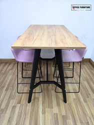 Workstories Hub Poseur High Bar Table with 4 Narbutas Pastel Pink Bar Stools