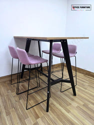 Workstories Hub Poseur High Bar Table with 4 Narbutas Pastel Pink Bar Stools