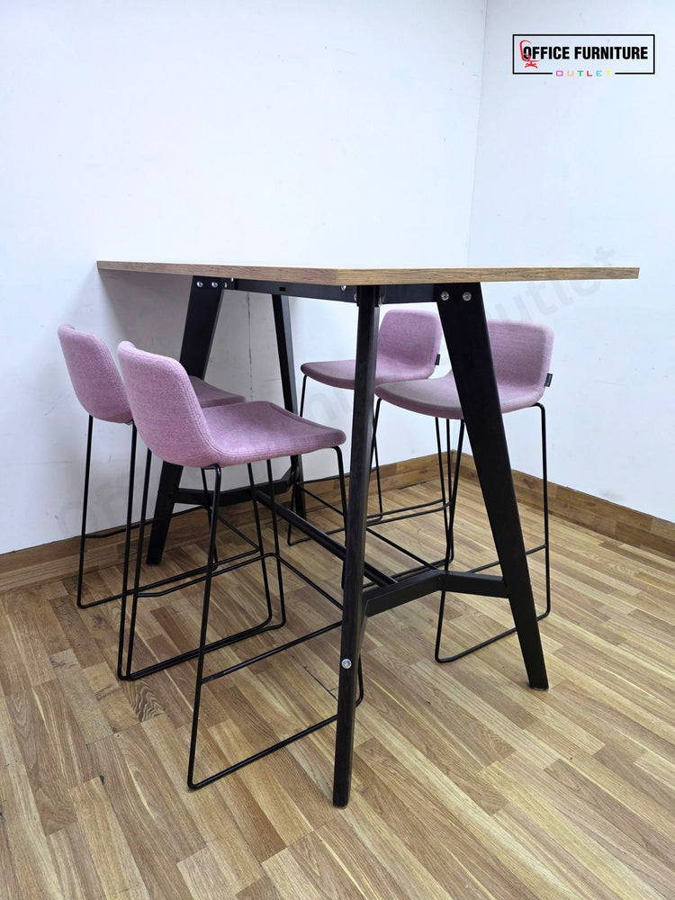 Workstories Hub Poseur High Bar Table with 4 Narbutas Pastel Pink Bar Stools