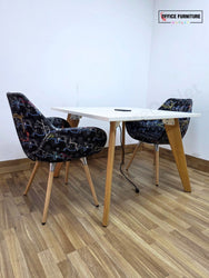 Workstories Hub Square Meeting Table with 2 Black Retro Profim Chairs