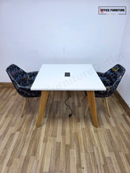 Workstories Hub Square Meeting Table with 2 Black Retro Profim Chairs