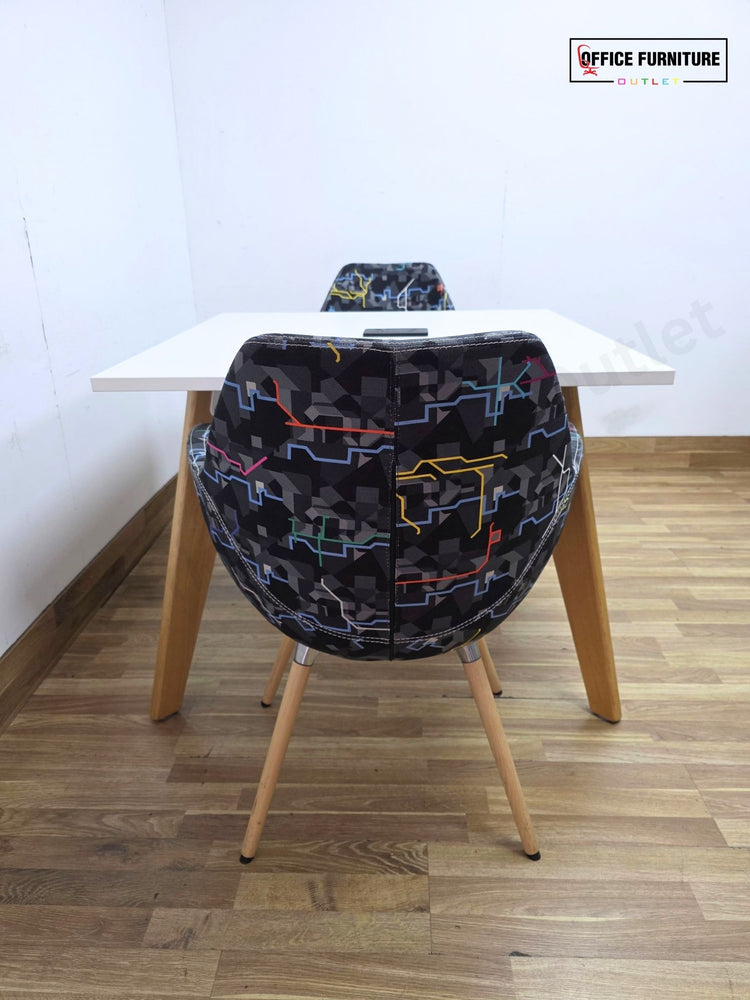 Workstories Hub Square Meeting Table with 2 Black Retro Profim Chairs
