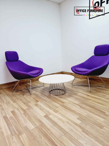 Allermuir Set of 2 Purple Lounge Chairs with Boss Design Table waiting area reception furniture