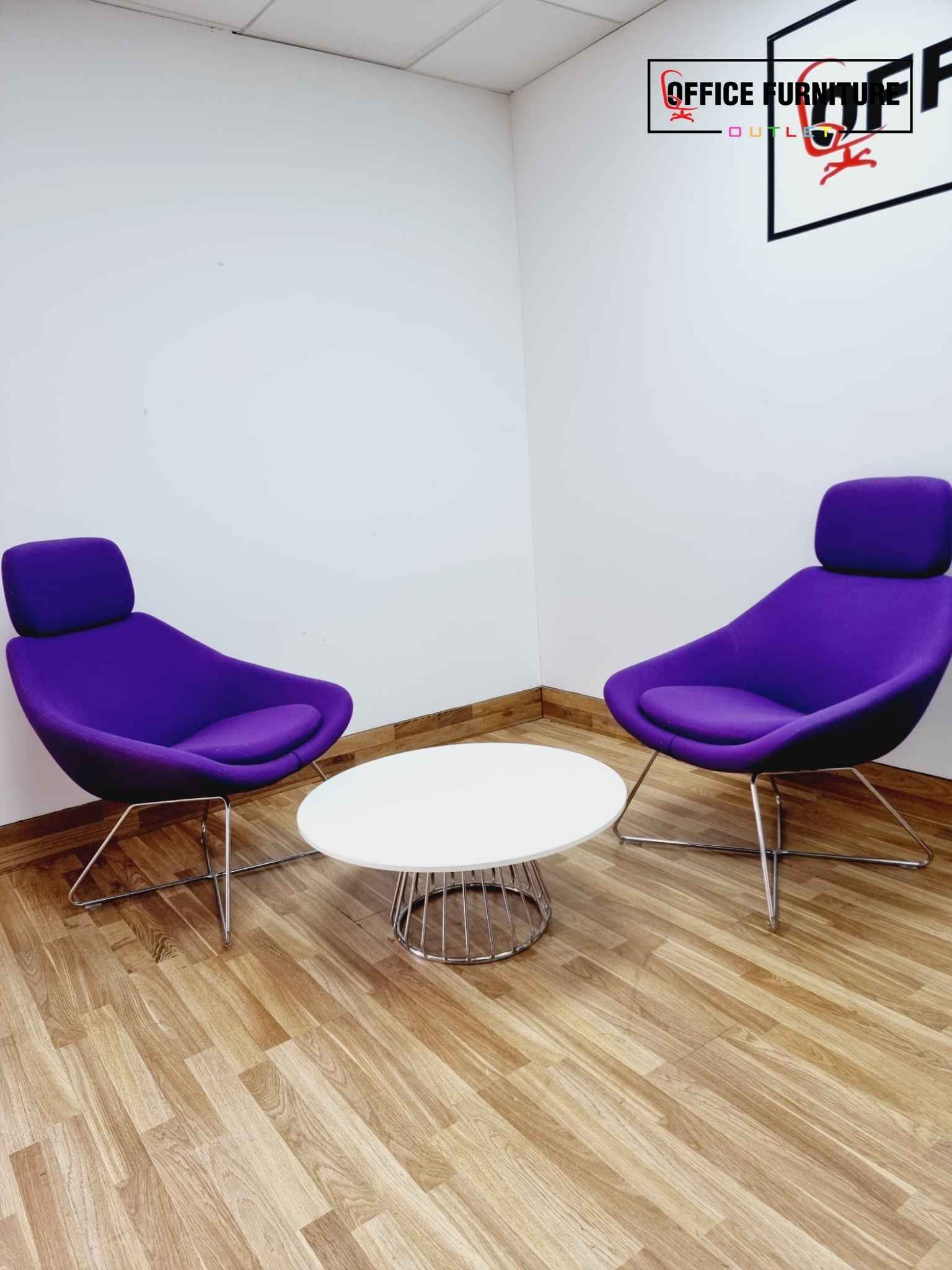 Allermuir Set of 2 Purple Lounge Chairs with Boss Design Table waiting area reception furniture