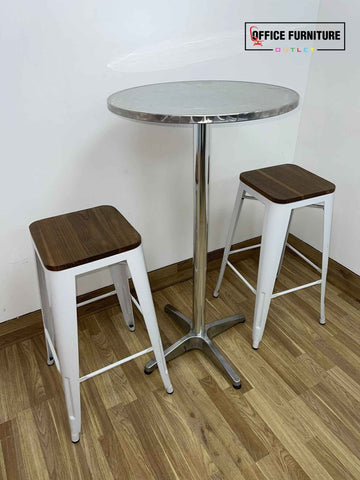 Aluminium Table & Bar Stool Set Canteen Bistro Outdoor Folding 