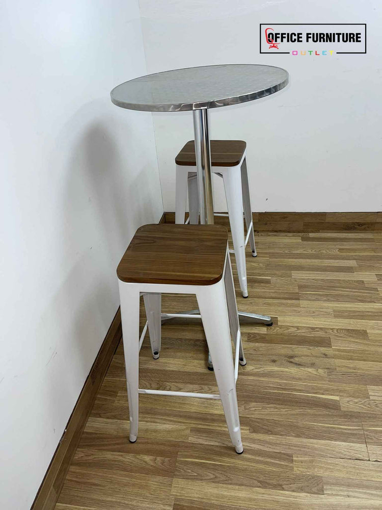 Aluminium Table & Bar Stool Set Canteen Bistro Outdoor Folding 